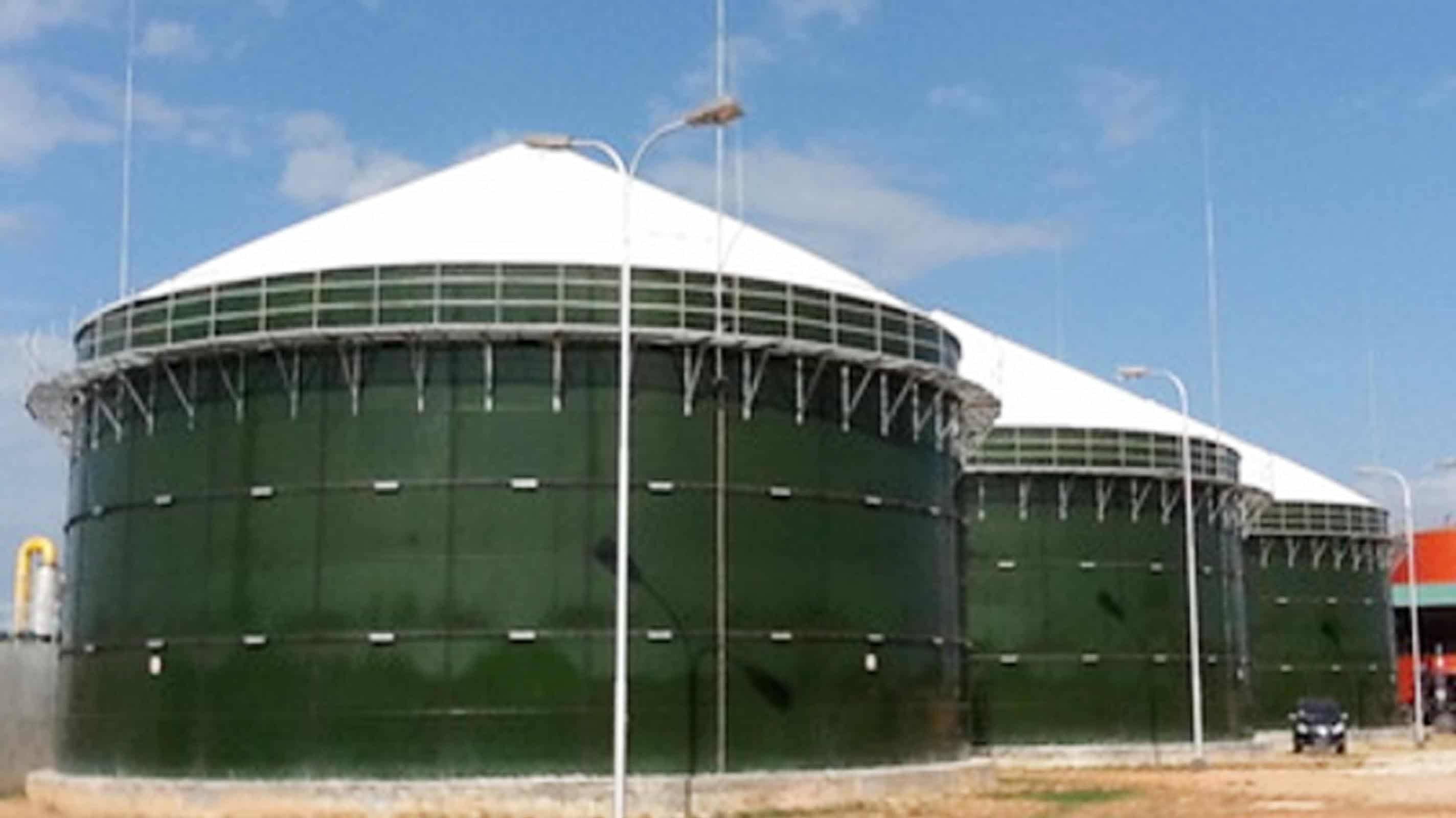 Indonesia Dumai Biogas Project - 3 GFS tanks at palm oil wastewater plant